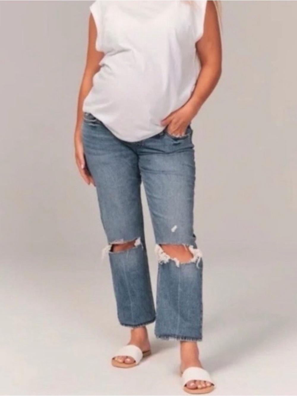 Abercrombie & Fitch Light Blue Distressed Straight-Leg Maternity Jeans